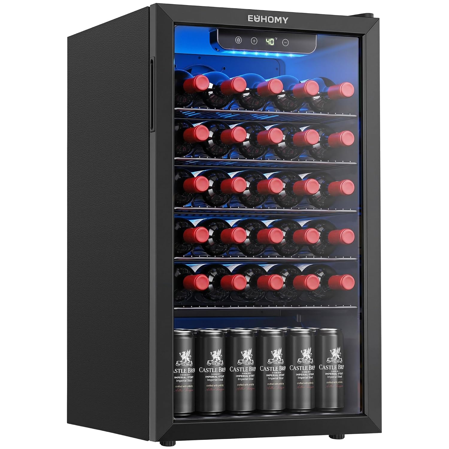 Wine Beer Mini Fridge - ตู้แช่เครื่องดื่ม 125 กระป๋อง พร้อมประตูกระจกสำหรับโซดา เบียร์ ไวน์,