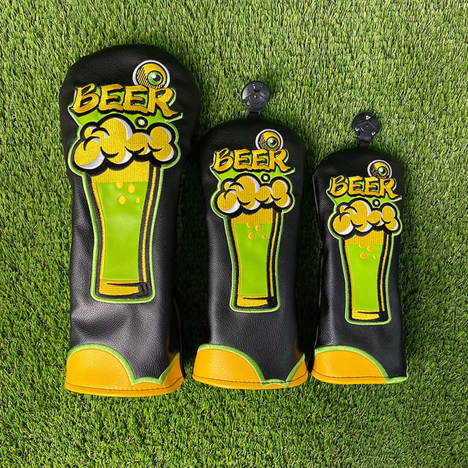 Beer & Wine Jockey Plaza Shopping - ปลอกหุ้มหัวไม้กอล์ฟหนัง PU ลายปักเบียร์ ปลอกหุ้มหัวไม้กอล์ฟแบบ Color Block