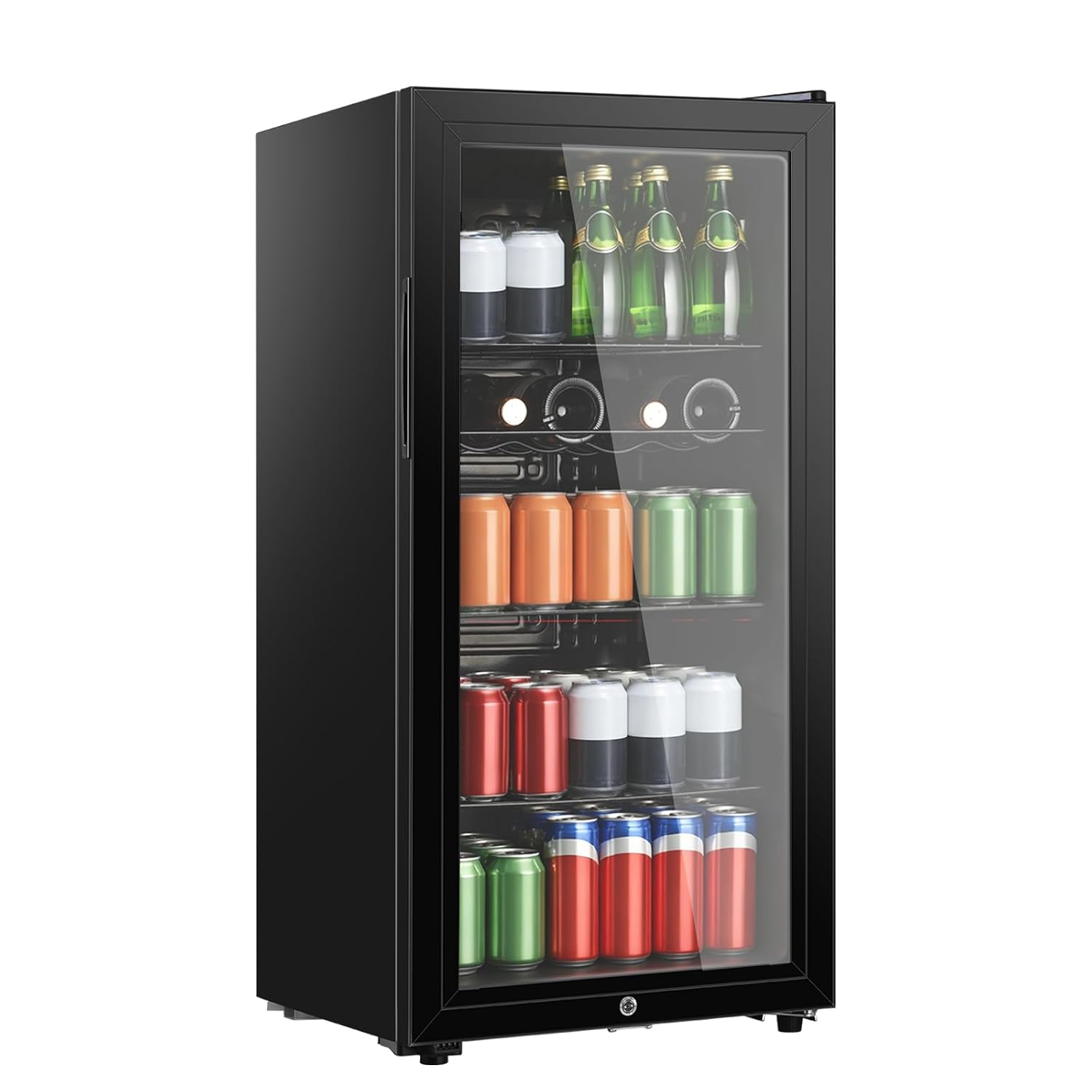 Wine Beer Mini Fridge - ตู้เย็นเครื่องดื่มขนาด 4.5 คิวบิกฟุต, ตู้เย็นขนาดเล็กพร้อมประตูกระจกสำหรับเบียร์ โซดา ไวน์,