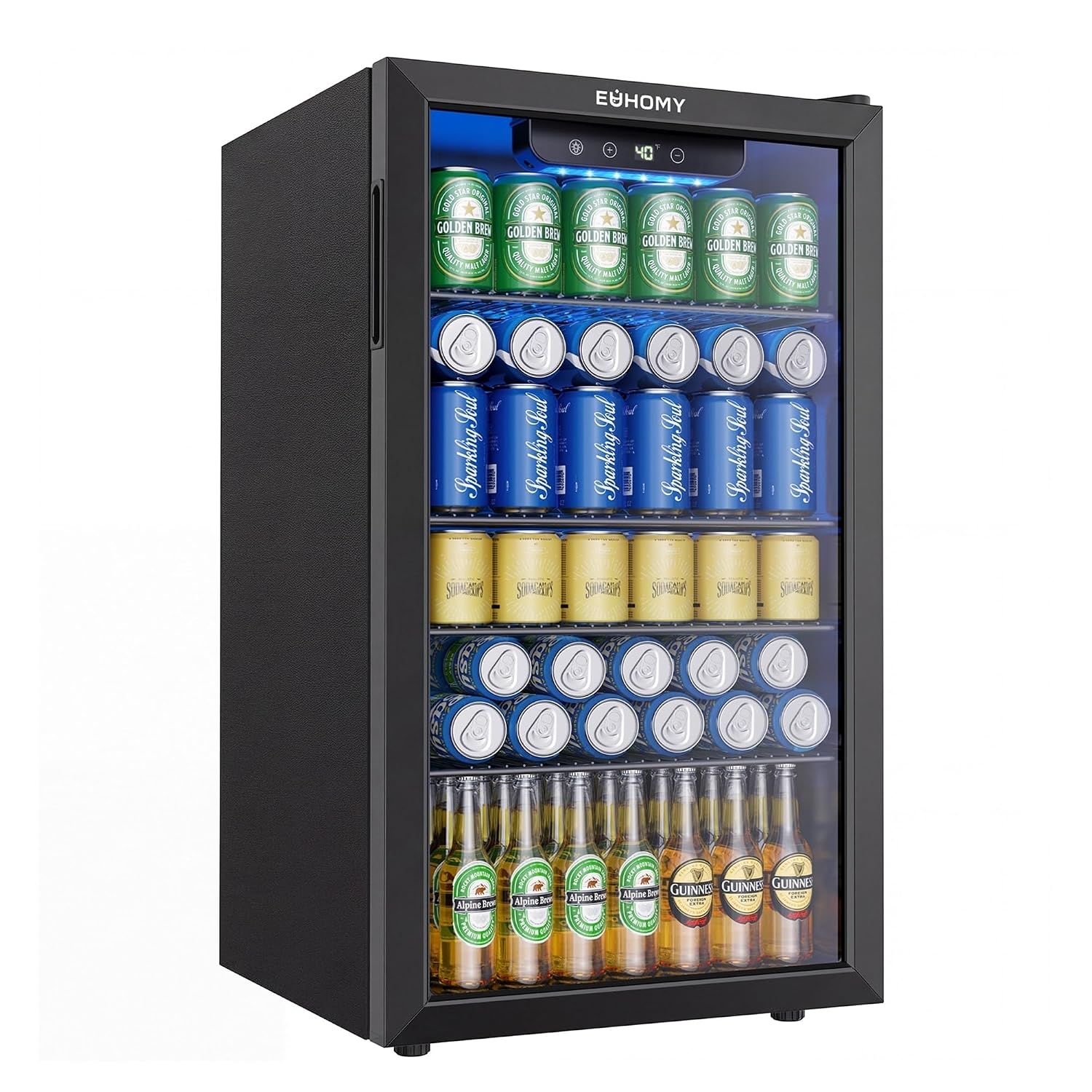 Wine Beer Mini Fridge - ตู้เย็นขนาดเล็ก 130 กระป๋อง ตู้แช่เครื่องดื่ม ประตูกระจก สำหรับโซดา