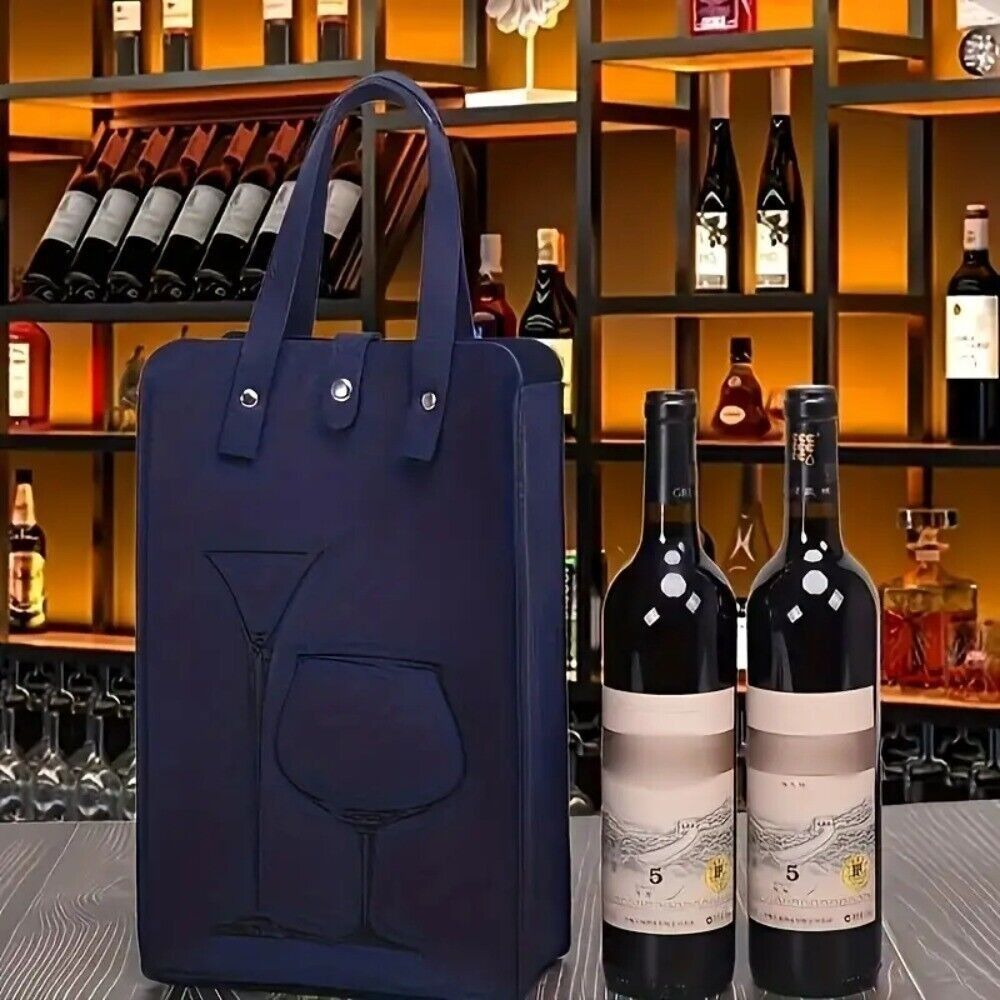 Wine & Beer Shop Photos - กระเป๋าใส่ไวน์สีแดงคุณภาพสูง ทำจากผ้าสักหลาด พร้อมหูหิ้วคู่ สำหรับใส่ของขวัญหรือเครื่องดื่ม