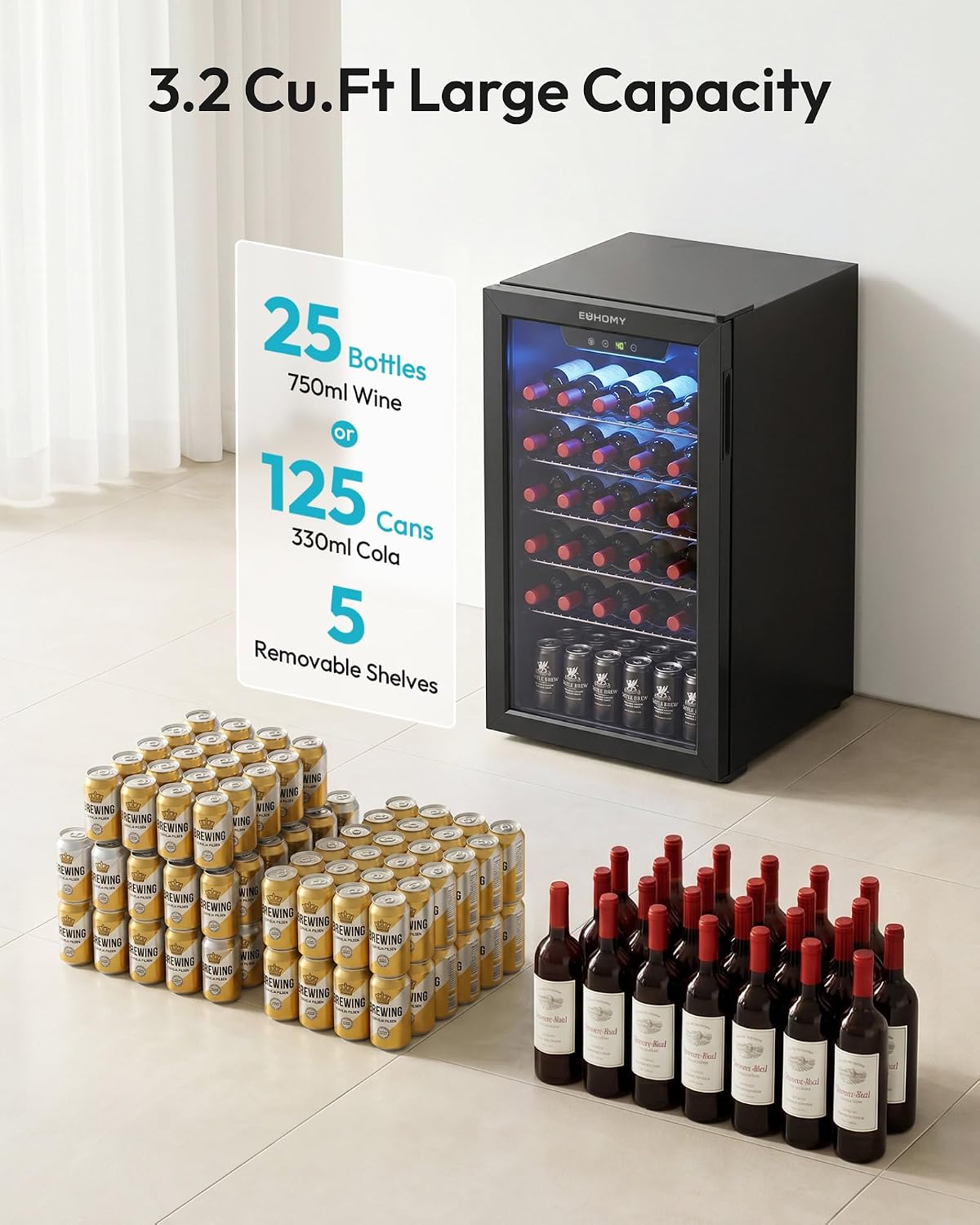 ตู้แช่เครื่องดื่ม 125 กระป๋อง  - Wine Beer Mini Fridge บทวิจารณ์และราคา